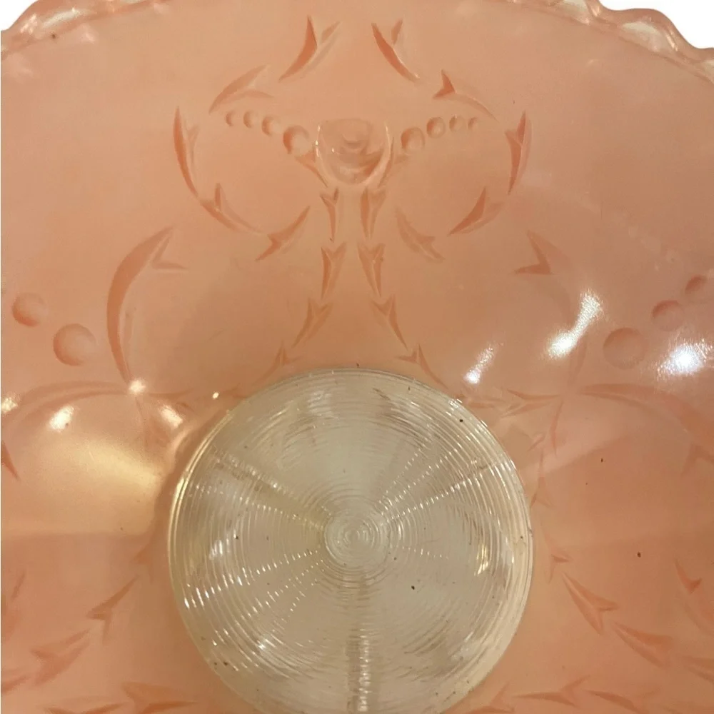 Vintage Antique Pink Ceiling Light Glass Shade Art Deco Scalloped Edge - Picture 6 of 9